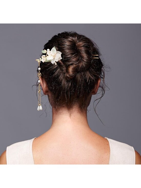 Elegant White Flower Tassel Hairpins Set | Faux Pearl Non-Slip Wedding